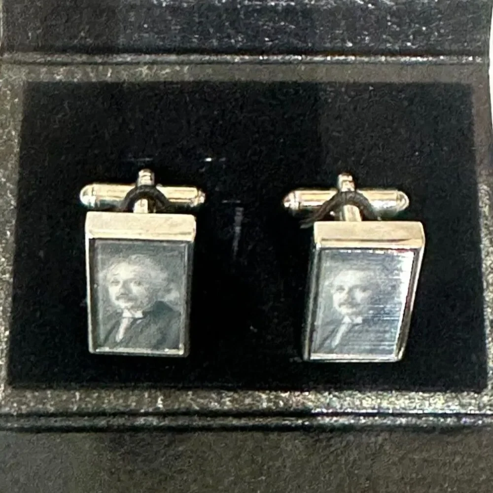 Albert Einstein Lenticular Photo Cufflinks — Tongue Out / Portrait